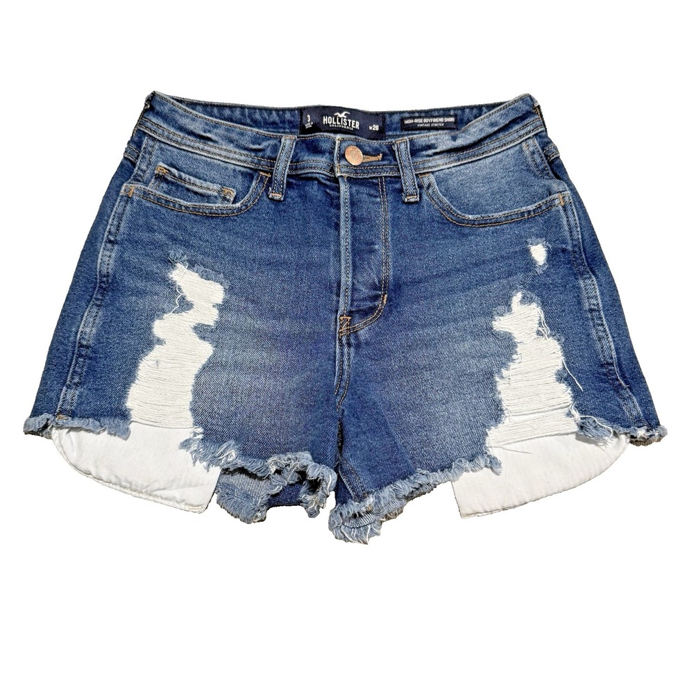 Hollister High-Rise Boyfriend Distressed Denim Shorts Size 3 Blue Stretch Preppy